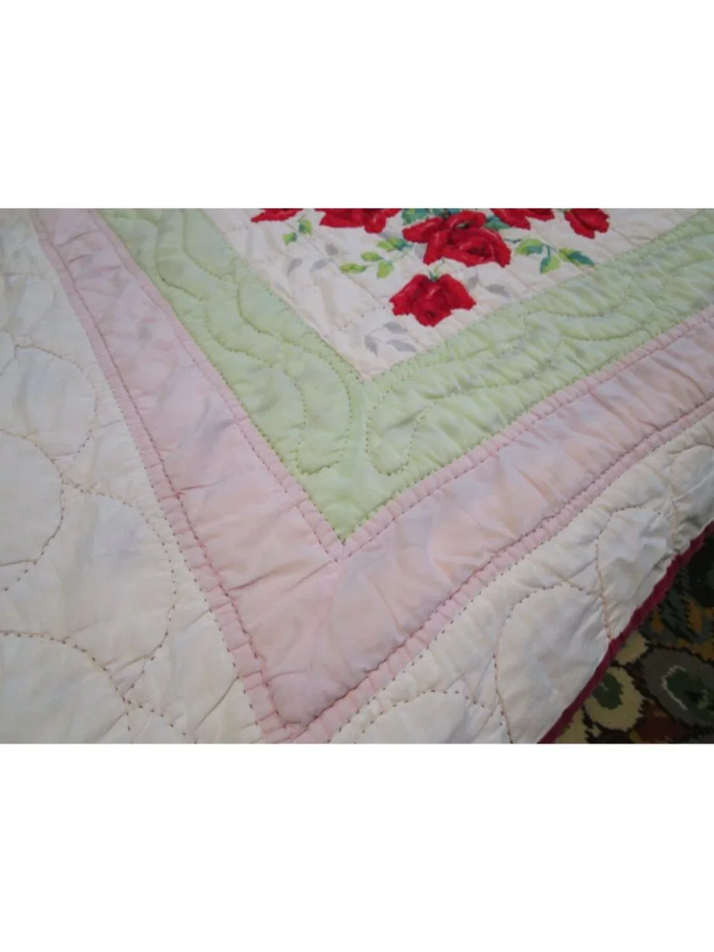 Vintage Wilendur Royal Rose Tablecloth Quilt Torn Damage 81x74 Cutter Quilt